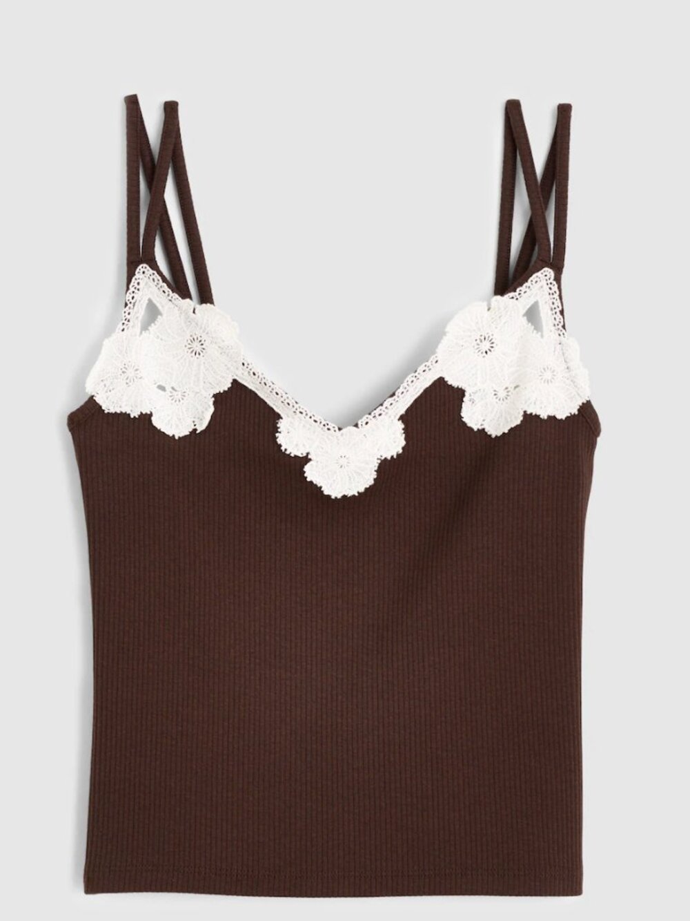 Madewell Lora Brown/White Lace Tank Top S NWT